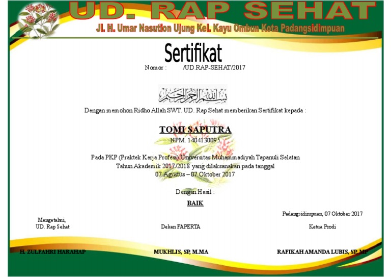 Contoh Sertifikat .doc