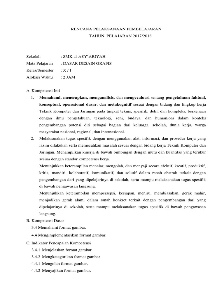 RPP Desain  Grafis  Format  Gambar  x Tkj 2