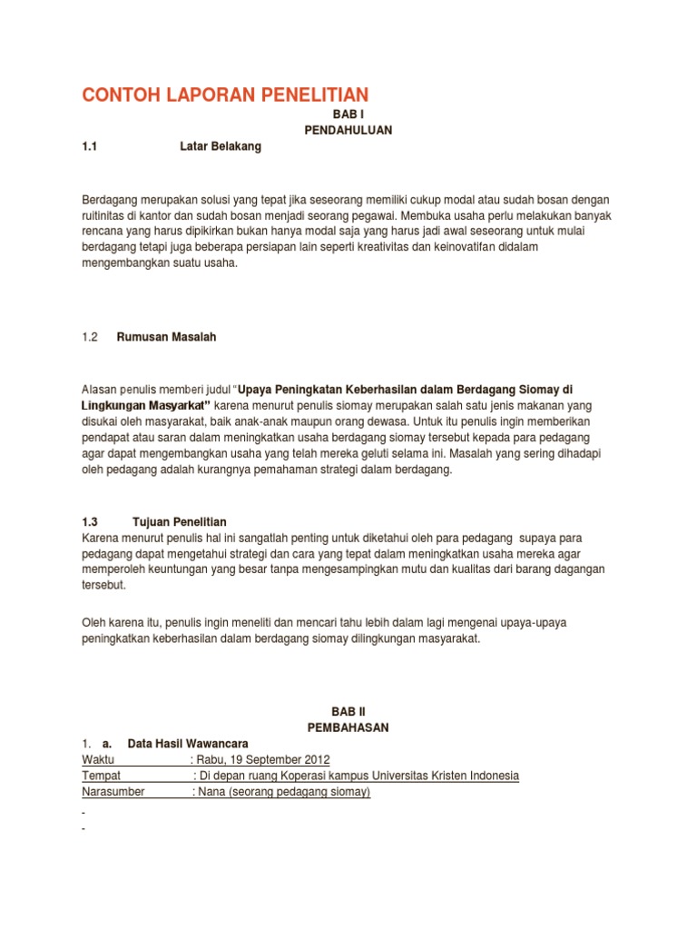 Contoh Laporan Penelitian | PDF