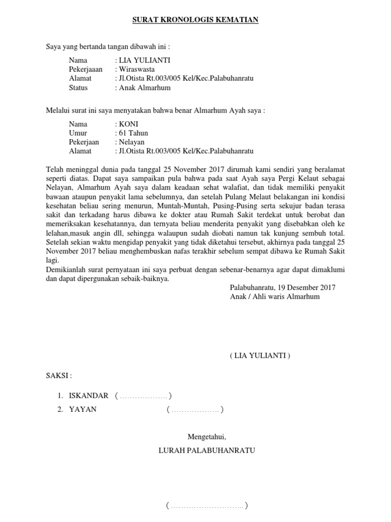 Surat Kronologis Kematian
