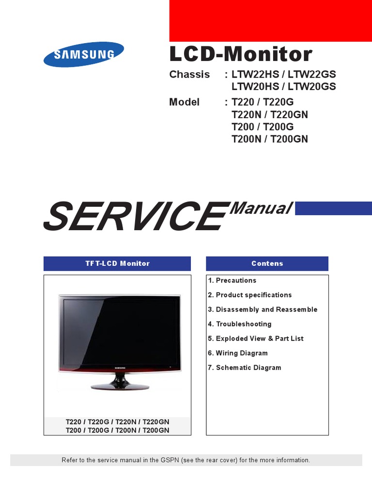 Samsung Monitor TFT-LCD T220 T220G T220N T220GN T200 T200G T200N T200GN ...