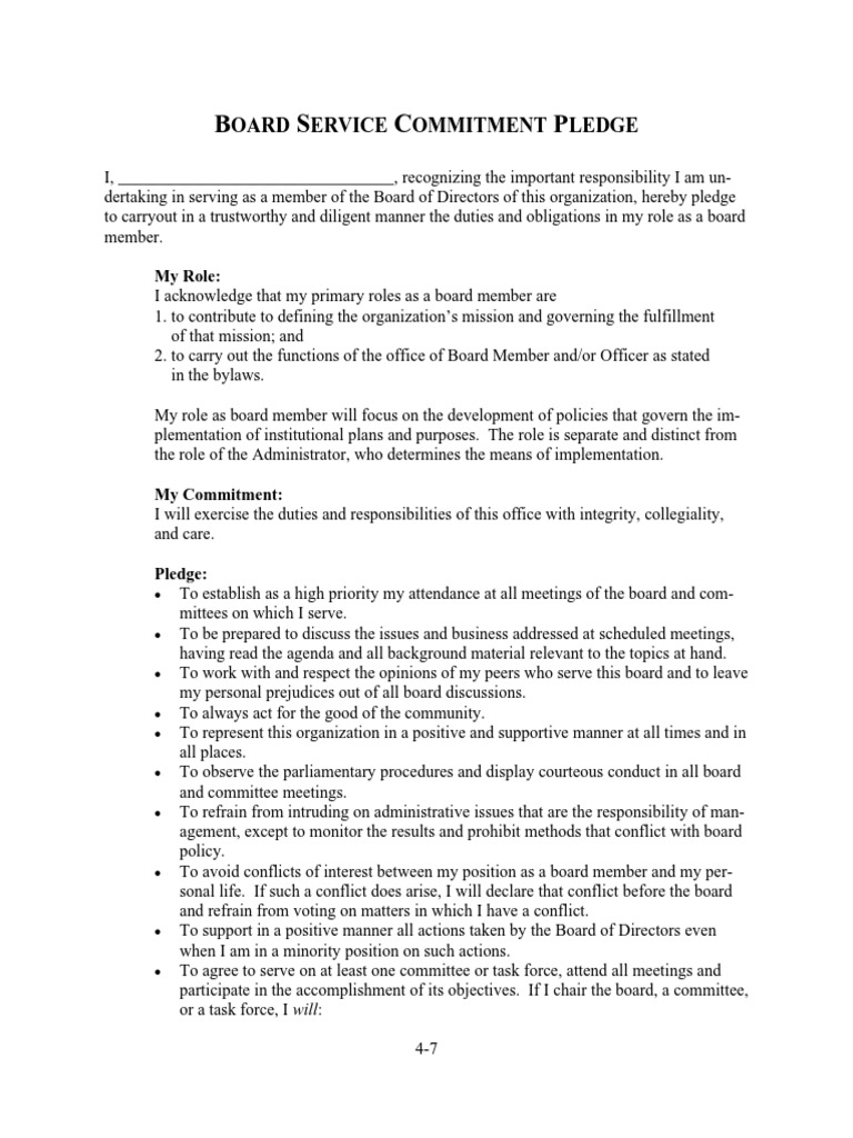 Board Member Commitment Pledge | PDF | Board Of Directors | Government ...