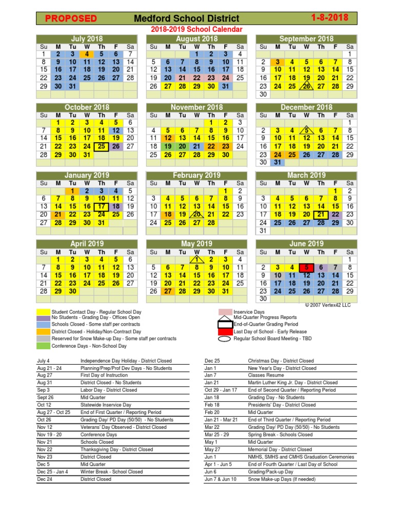 1-8-2018 Proposed: Medford School District  PDF  Observances  Holidays