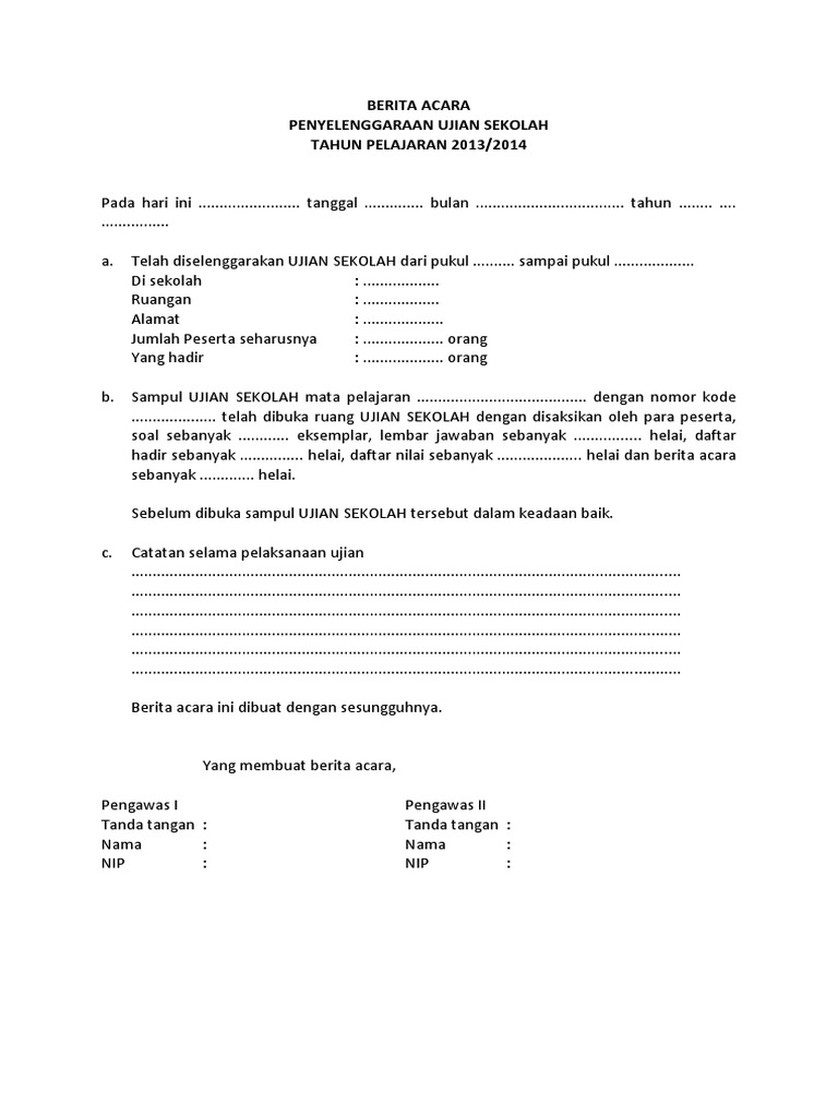 Berita Acara Ujian Sekolah