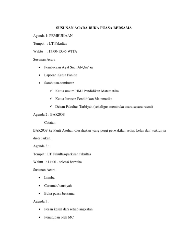 Susunan Acara Buka Puasa Bersama PDF