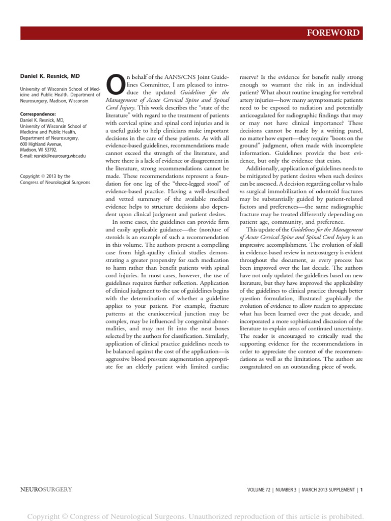 Guidelines For The Management of Acute Cervical Spine and Spinal Cord ...