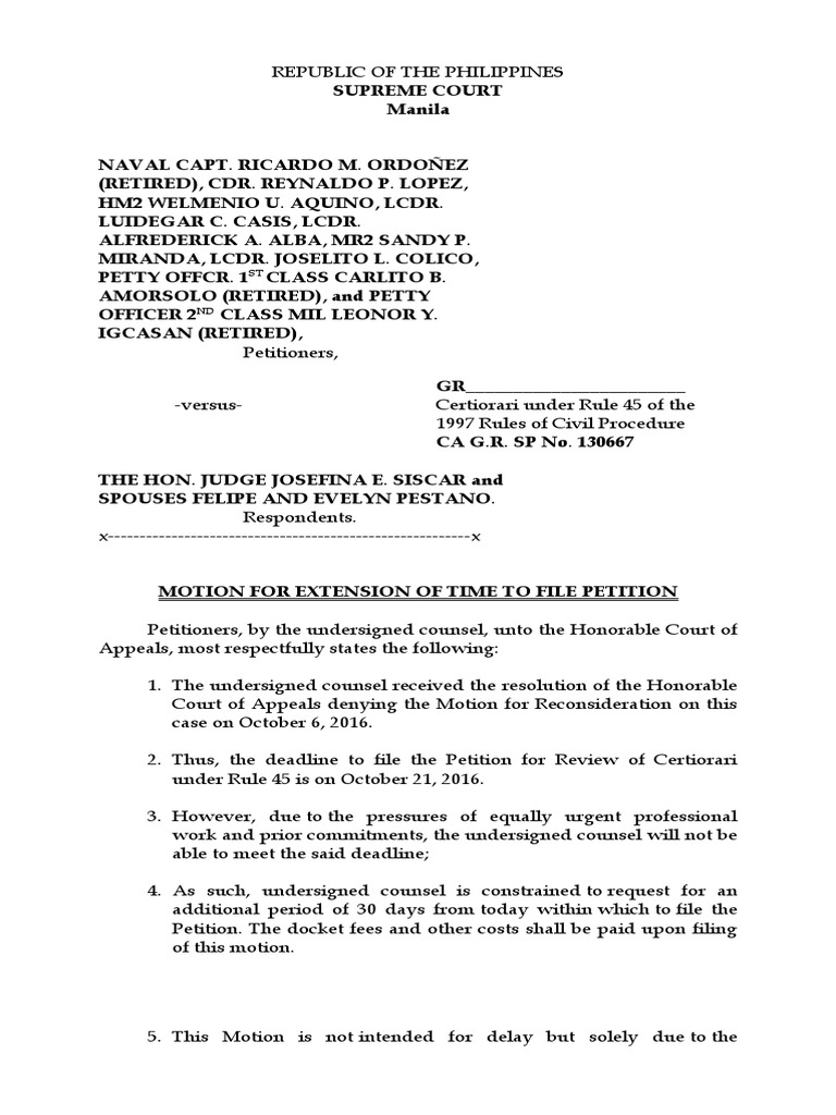 Motion For Extension of Time | PDF | Certiorari | Judiciaries