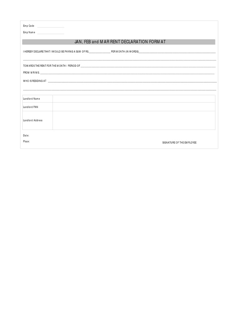Jan Feb March Rent Declaration Format PDF PDF Property Renting