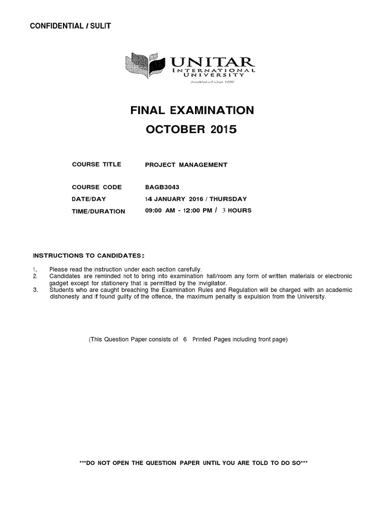 Project Management Exam Paper | PDF | Project Management | Economies