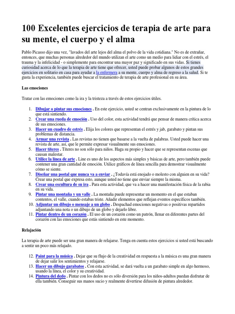100 Excelentes Ejercicios de Terapia de Arte para Su Mente | PDF ...