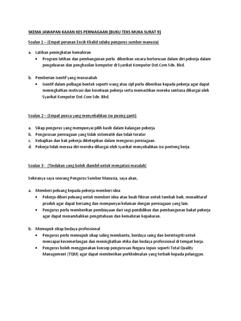 Skema Jawapan Kajian Kes Perniagaan Pdf