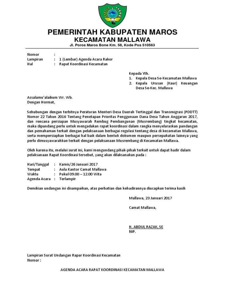 107+ Contoh Undangan Camat Terbaru