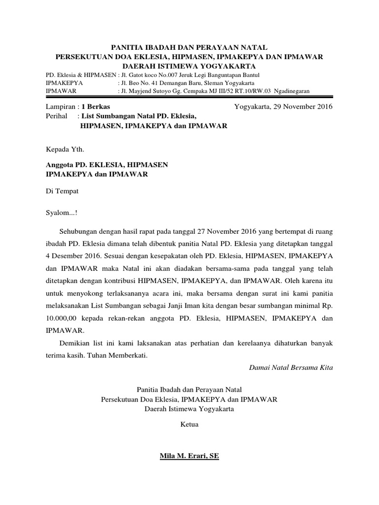 Contoh Surat Ucapan Terima Kasih Kepada Penyumbang