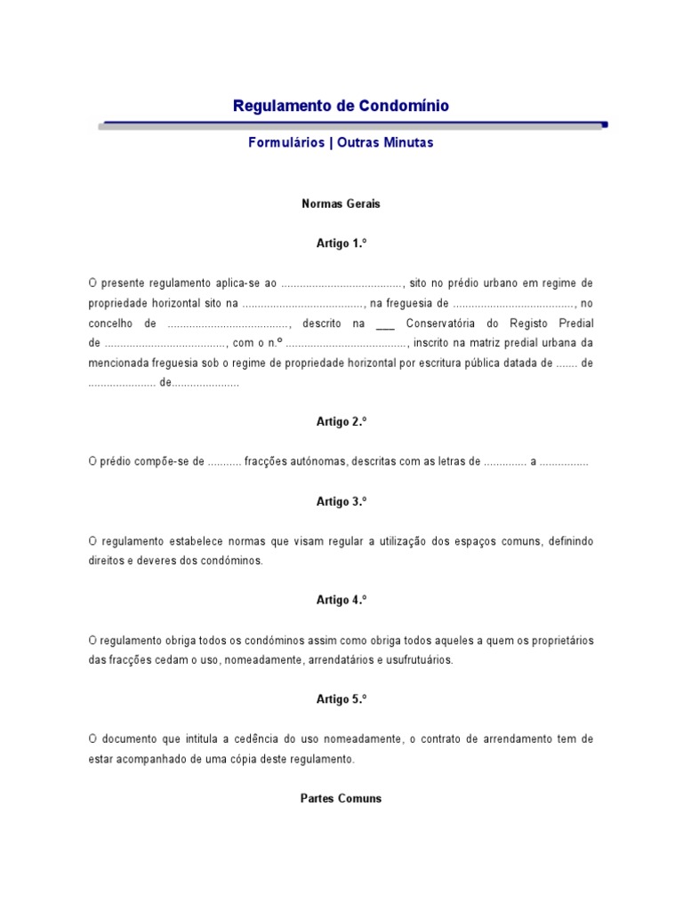 Minuta condominio  Condomínio  Lei das Obrigações