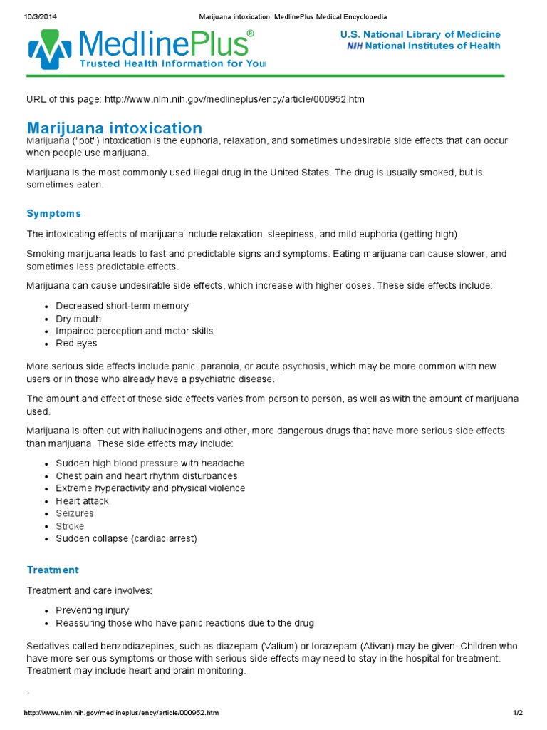Marijuana Intoxication - MedlinePlus Medical Encyclopedia PDF | PDF ...