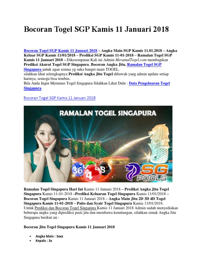 Bocoran Togel Sgp Kamis 11 Januari 2018 Pdf