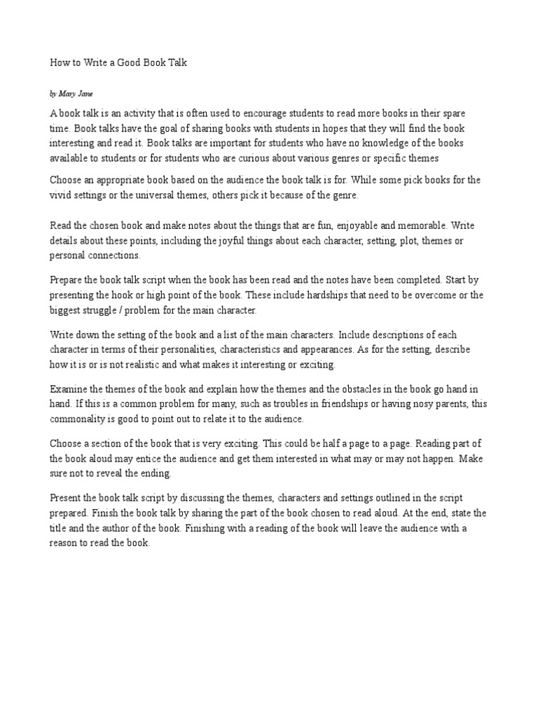How To Write A Good Book Talk PDF