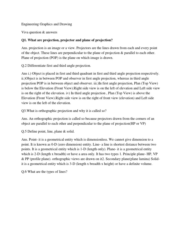 Engineering Graphics and Drawing VIVA QUESTIONS PDF Geometry Space