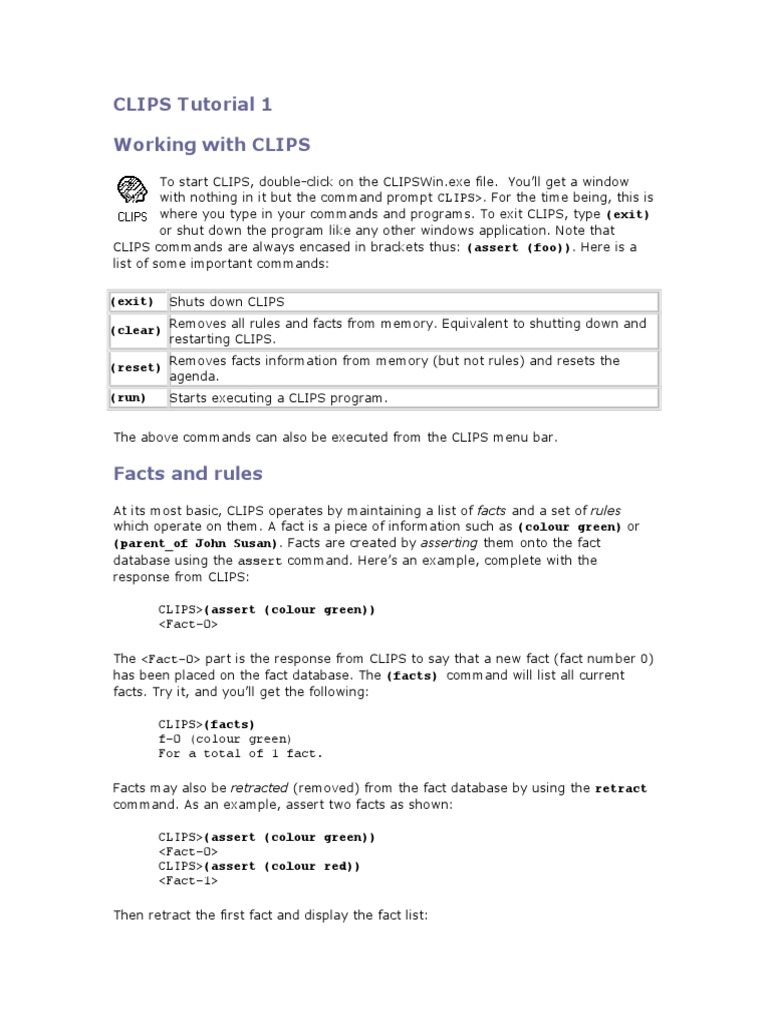 Clips Tutorial PDF Computer Programming Software Engineering