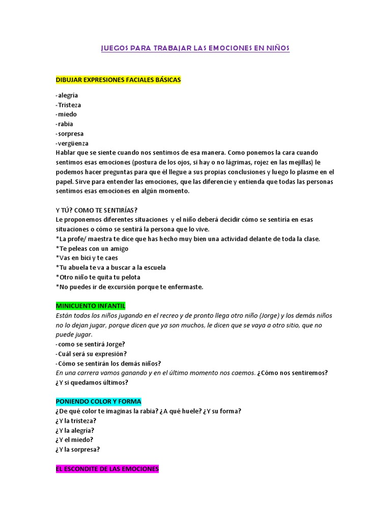 Juegos para Trabajar Emociones en Niños | PDF | Las emociones