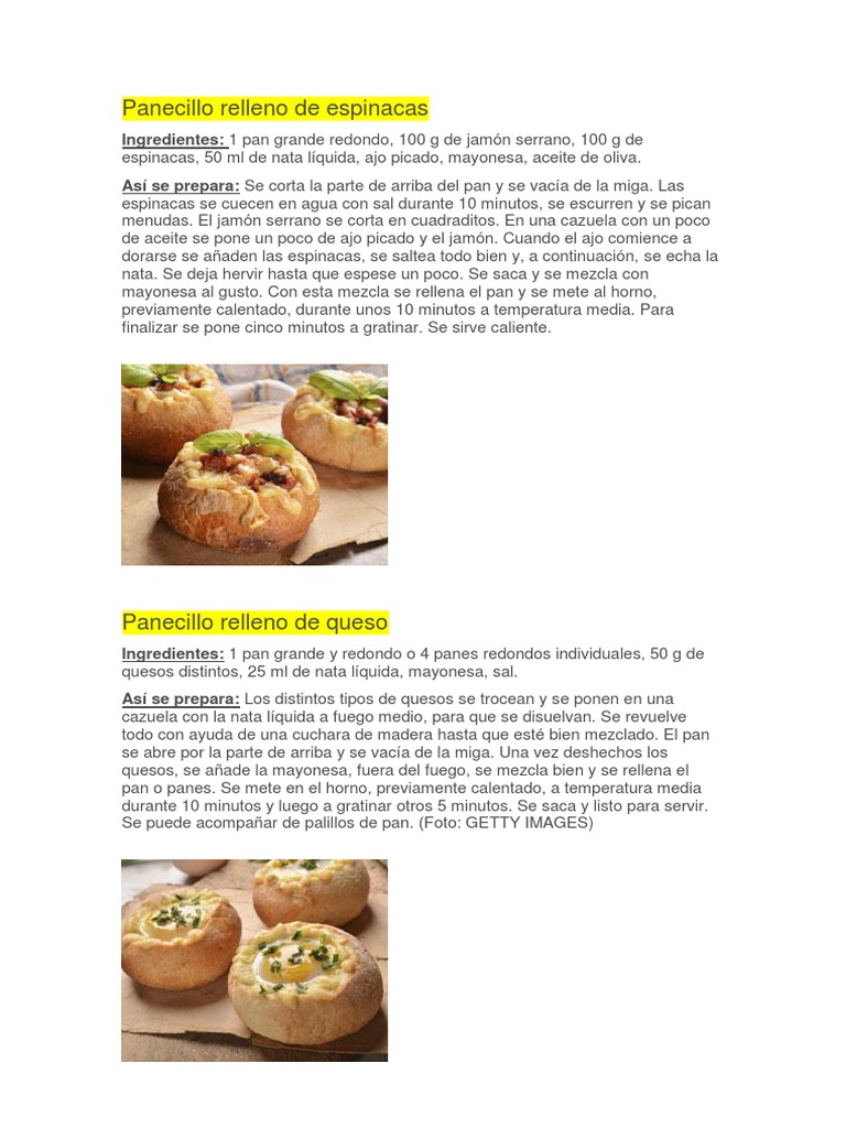 Recetas de Panecillos Rellenos Variados | PDF | Mayonesa | Panes