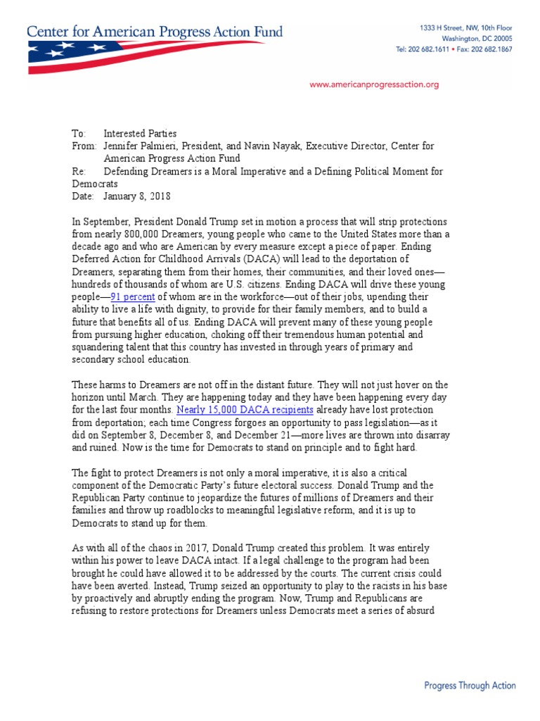 Memo On Dreamers | PDF | Deferred Action For Childhood Arrivals ...