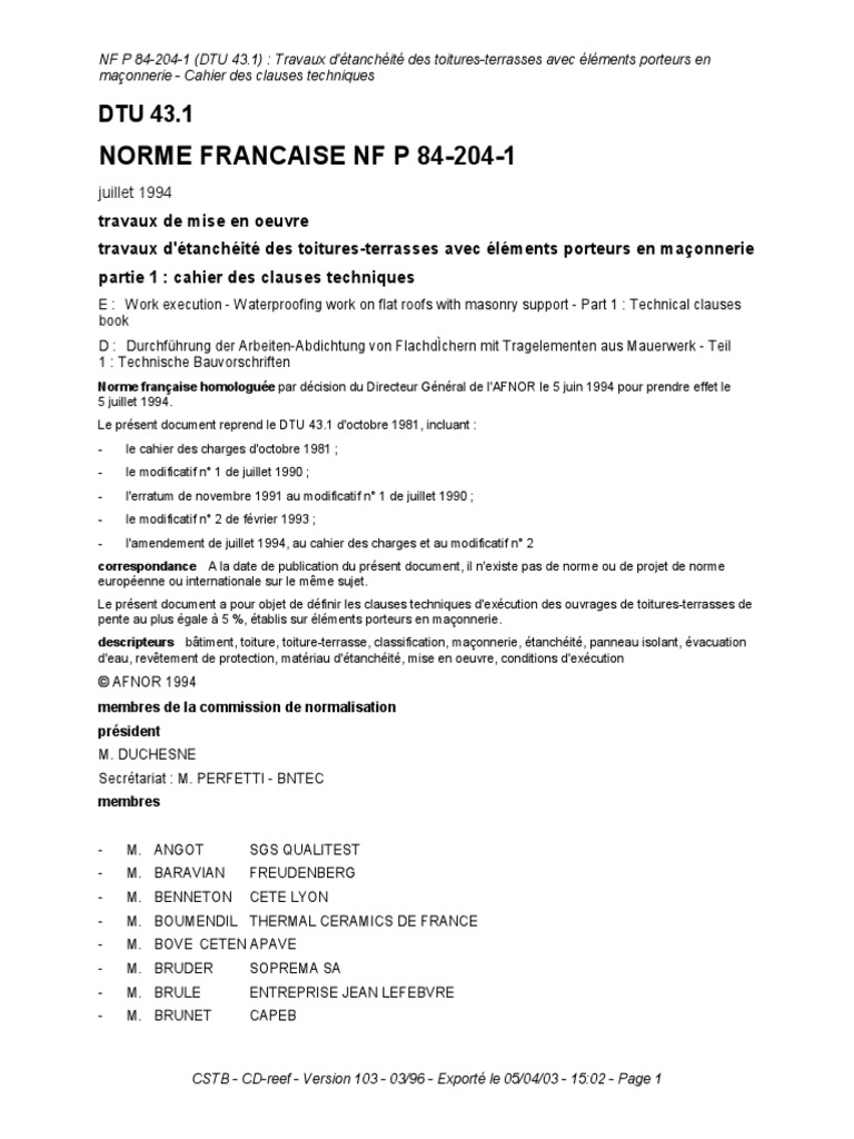 Dtu 43 1 | Pdf | Génie Du Bâtiment | Technologie Du Bâtiment