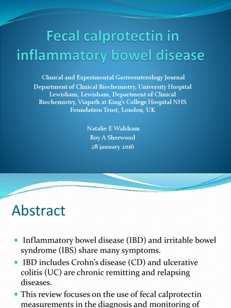 Fecal Calprotectin in IBD Inflammatory Bowel Disease Irritable