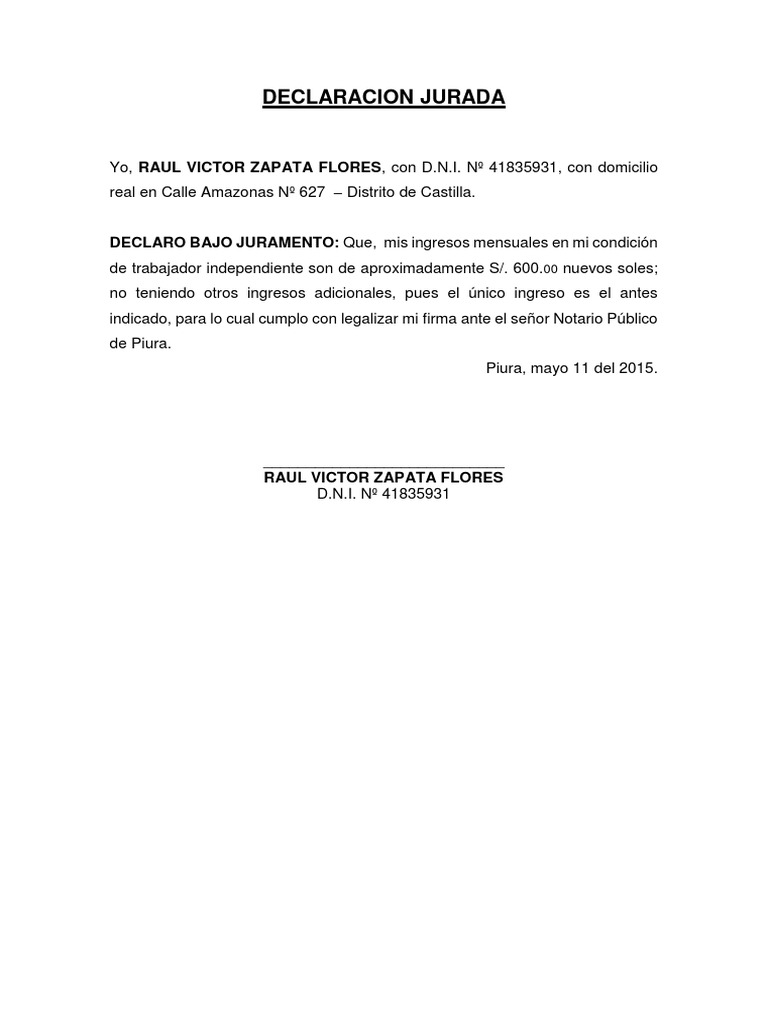 Declaración Jurada de Ingresos Económicos | PDF | Derecho