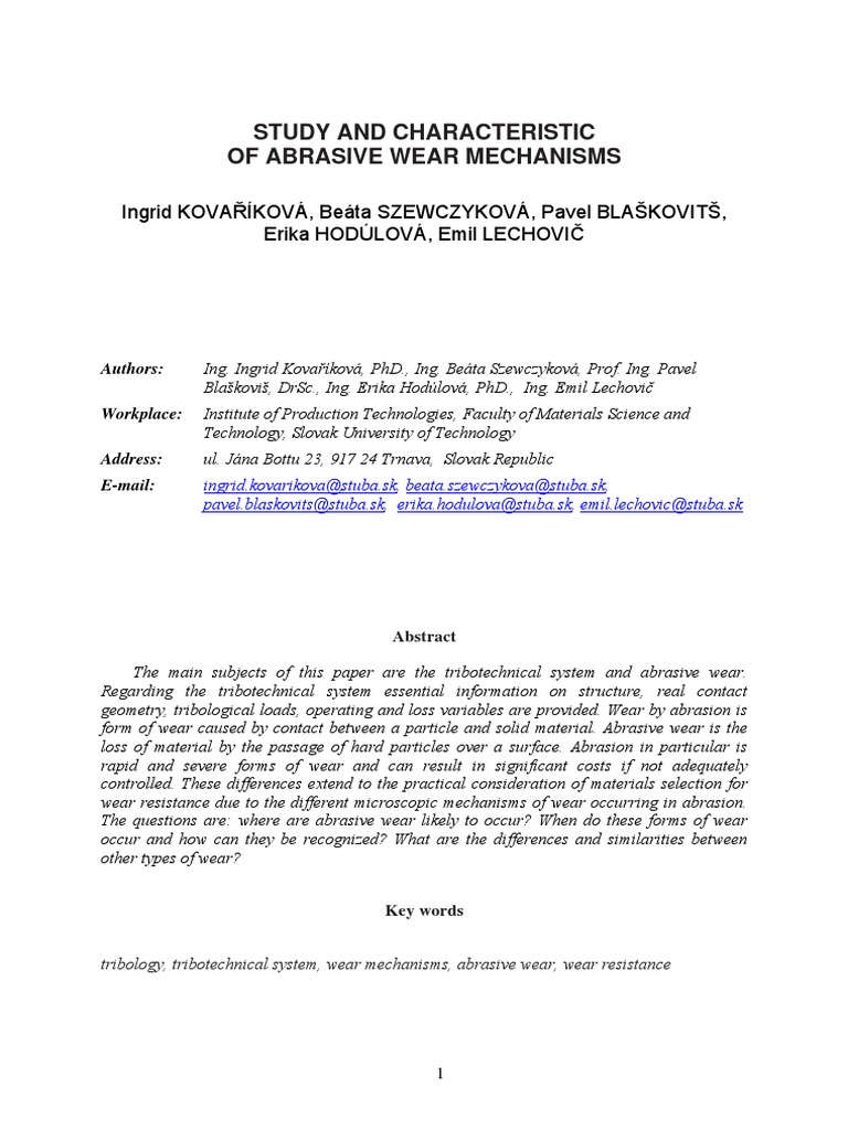 Abrasive Wear Mechanisms PDF PDF Wear Abrasive