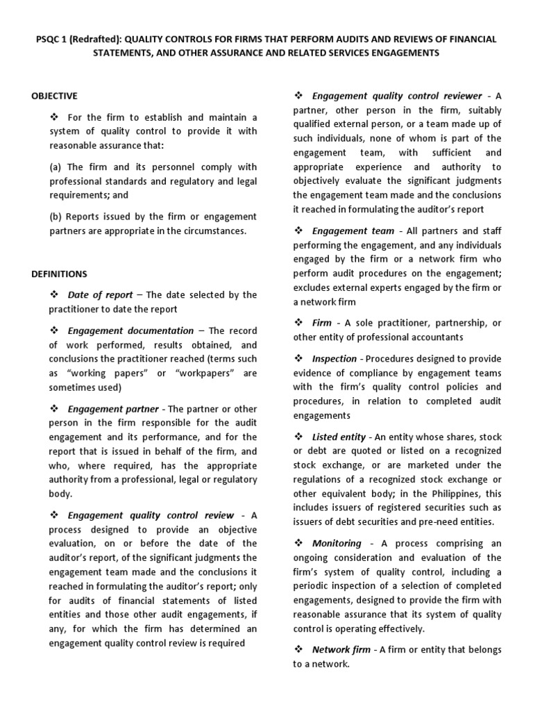PSQC 1: Quality Control Standards | PDF | Auditor's Report | Audit