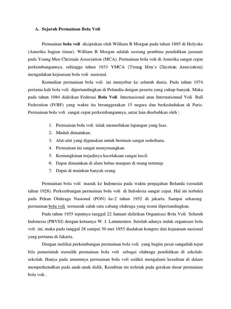 Jelaskan Secara Singkat Sejarah Permainan Bola Voli Seputar Sejarah