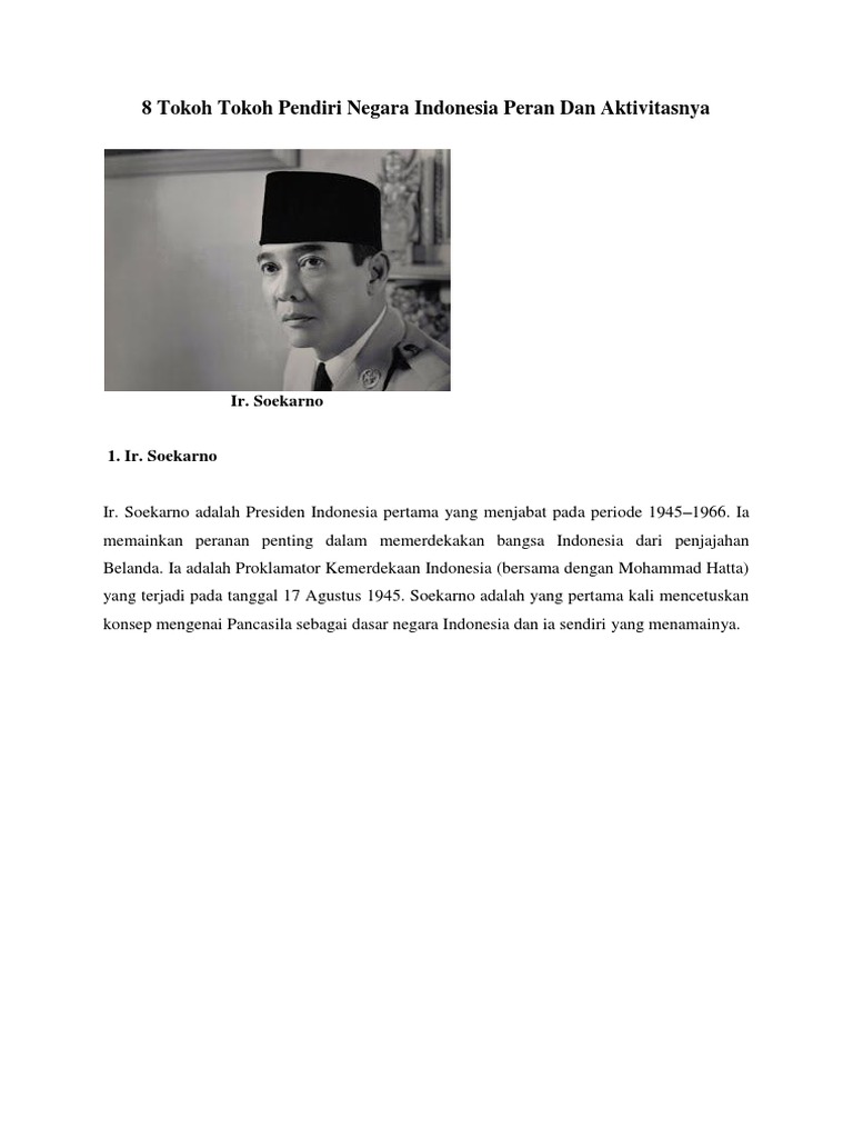 8 Tokoh Tokoh Pendiri Negara Indonesia Peran Dan Aktivitasnya | PDF ...