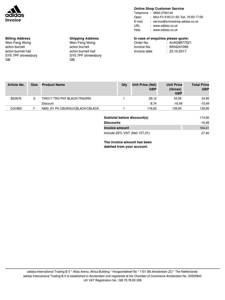 adidas yeezy invoice