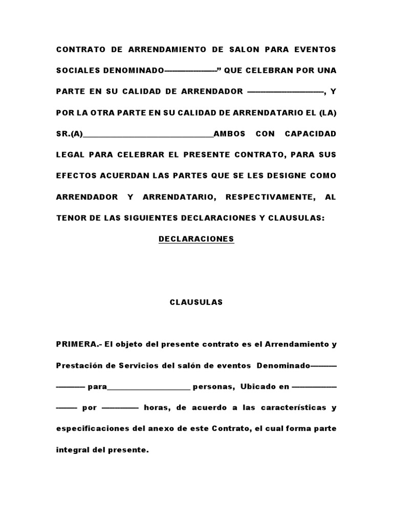 Introducir 72+ imagen modelo de contrato de alquiler de salon para eventos