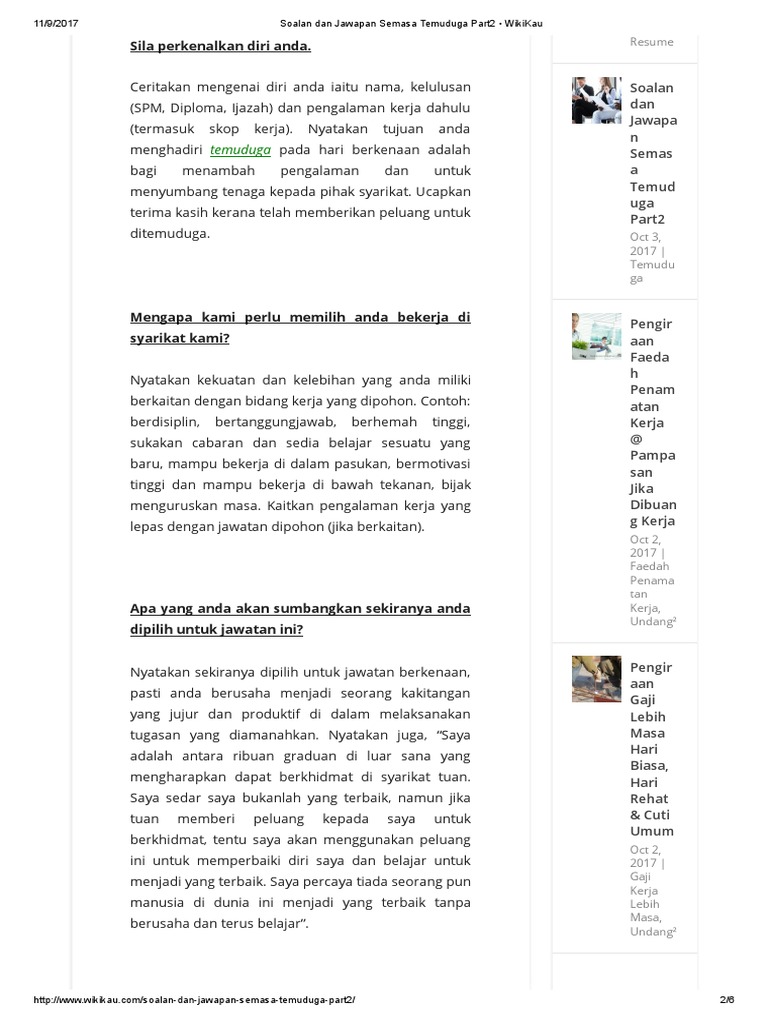 Soalan Dan Jawapan Semasa Temuduga Part2 Wikikau Pdf