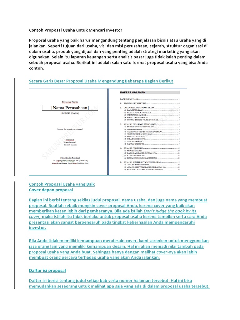 Contoh Proposal Usaha Untuk Mencari Investor