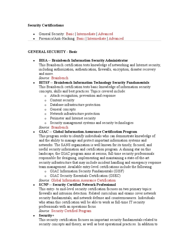 Overview of Security Certifications | PDF | Computer Forensics ...