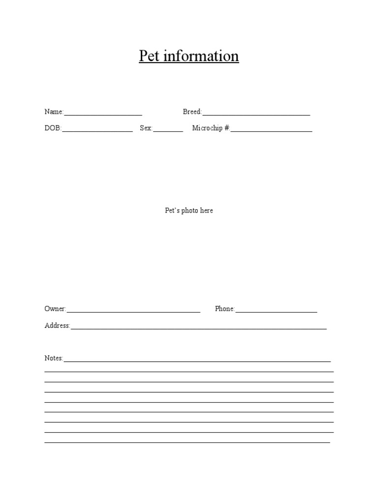 Pet Information Form Template | PDF