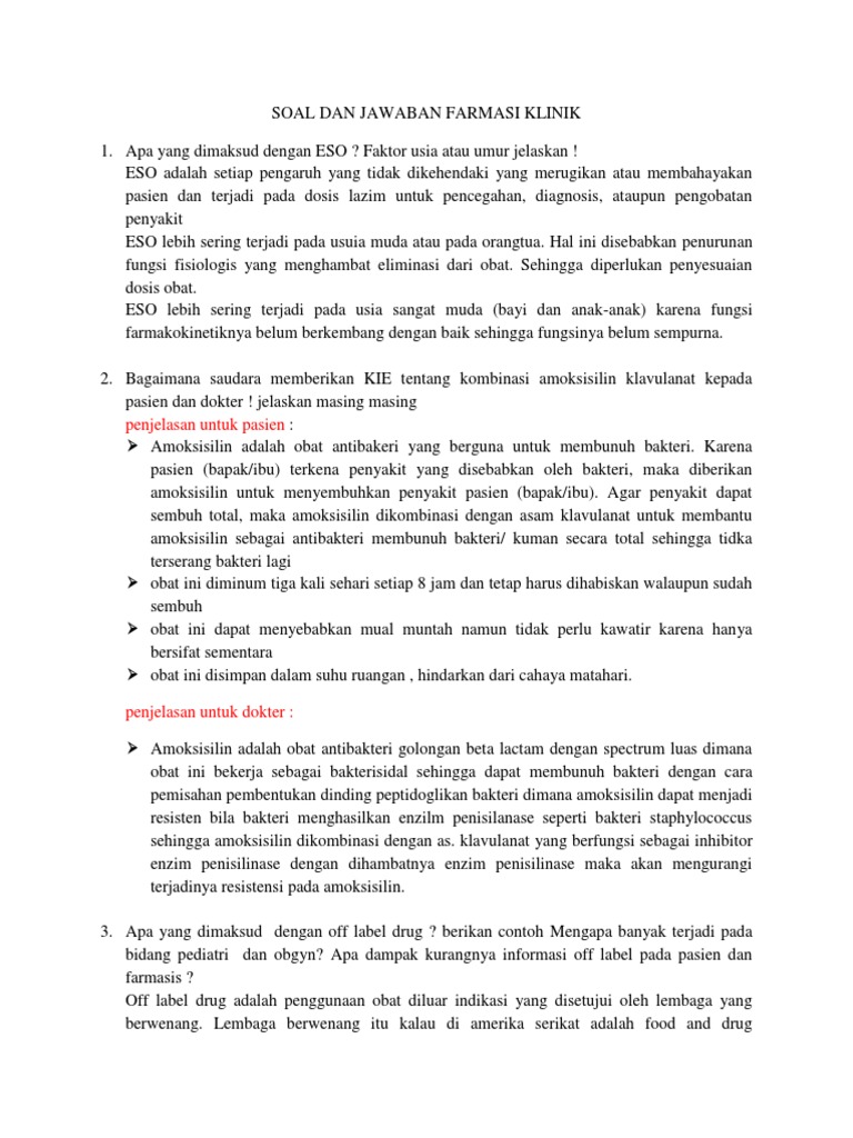Soal Dan Jawaban Farmasi Klinik