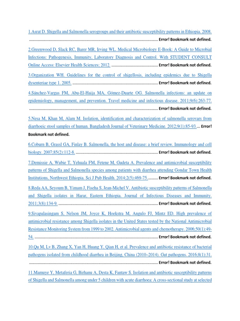 Bookmark Not Defined PDF Diarrhea Salmonella