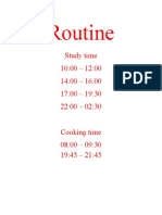 Daily schedule for study and cooking