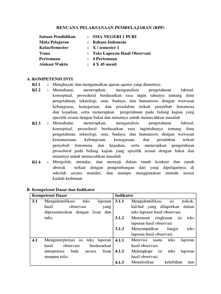 Rpp Laporan Hasil Observasi K13