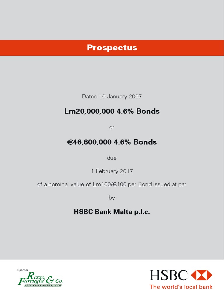 HSBC Bank Malta PLC Prospectus PDF Dividend Bonds (Finance)
