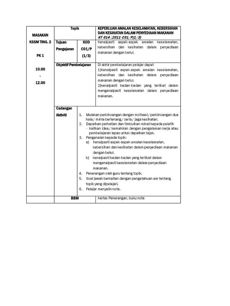 Contoh RPH KSSM Tingkatakan 2 Pendidikan Khas (Pembuatan Roti)