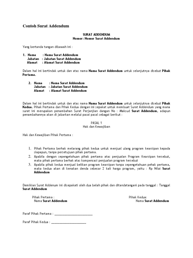 Contoh Surat Addendum Kontrak | PDF