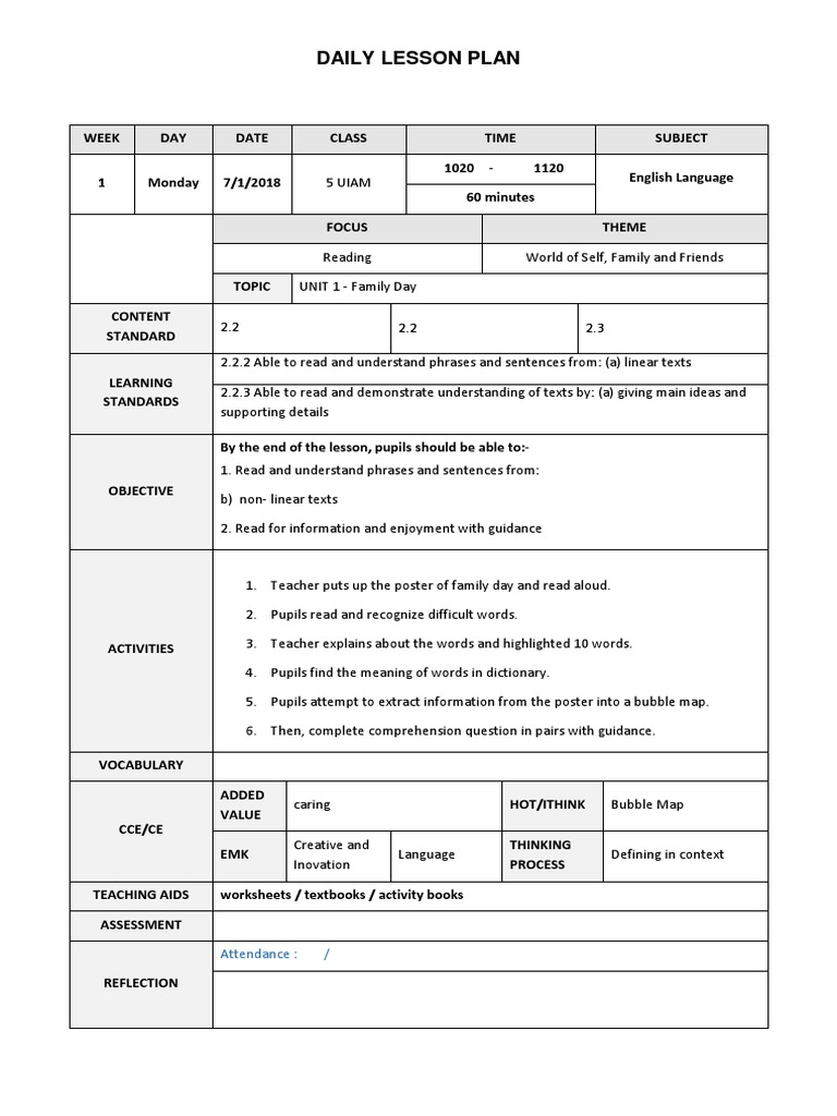 Lesson Plan Year 5 2018 | PDF | Lesson Plan | English Language