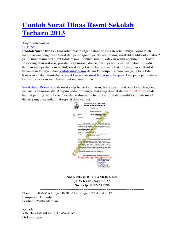 Contoh Surat Dinas Resmi Sekolah Terbaru 2013docx