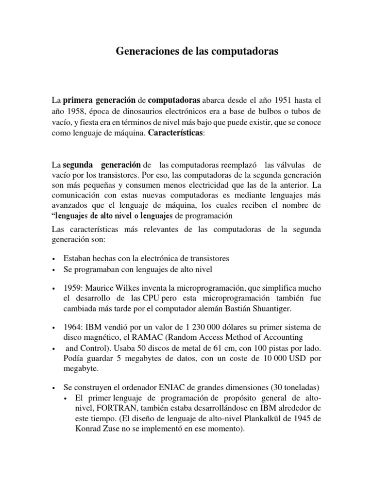 Generacion de Las Computadoras | PDF | Microprocesador | Microcomputadoras