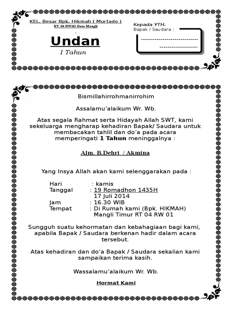 Undangan Tahlilan 1 Tahun | PDF